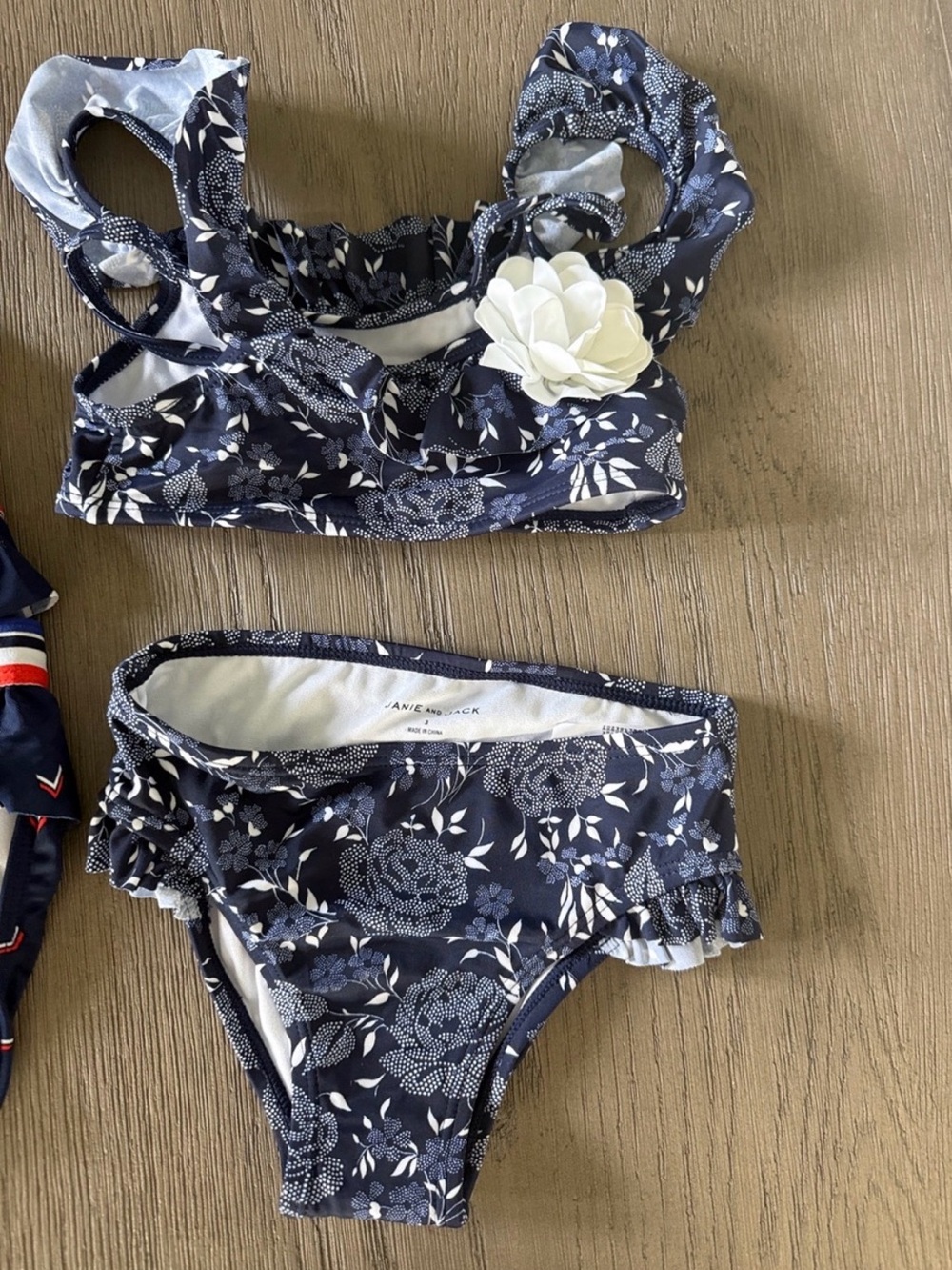 Kids Navy Blue Ruffled Two-Piece Swim Set